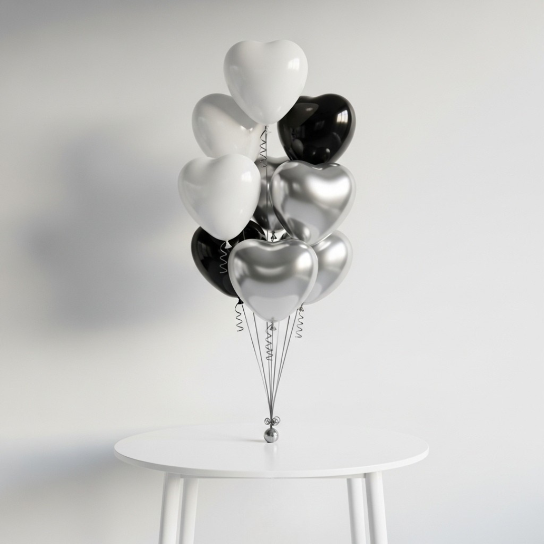 Elegant Monochrome Heart Balloons