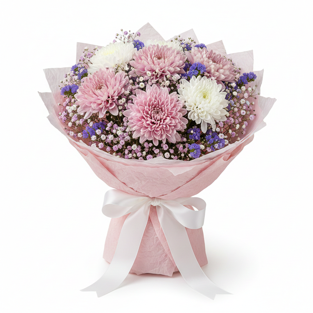 Gentle Charm – Pink & White Chrysanthemums Bouquet