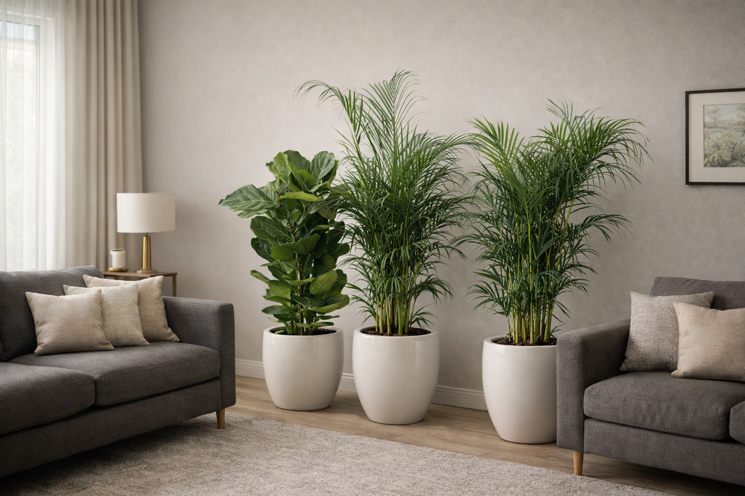 Areca Palm Duo & Fiddle Leaf Fig Bundle with Ceramic Pots (140–150cm)