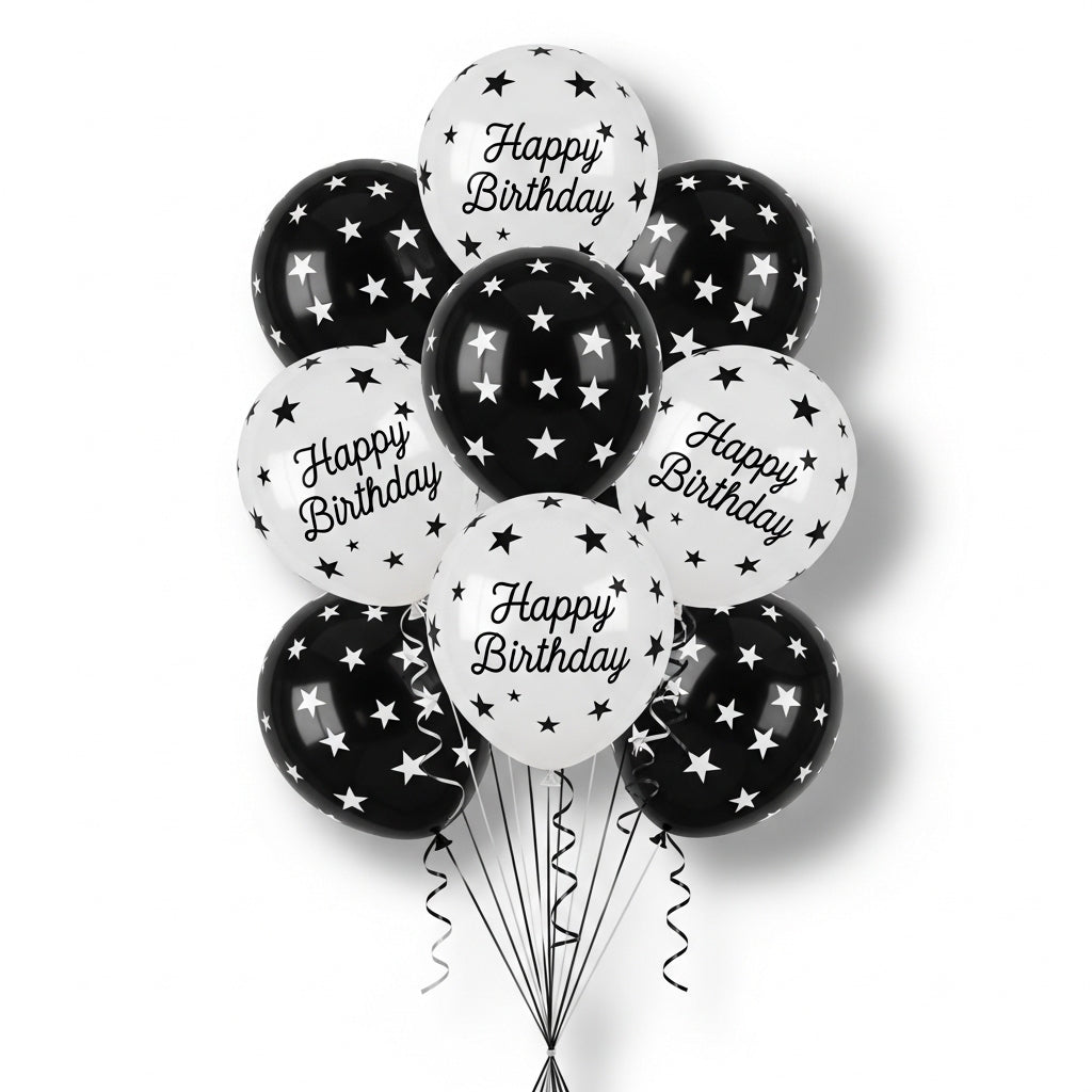 Monochrome Birthday Star Balloons