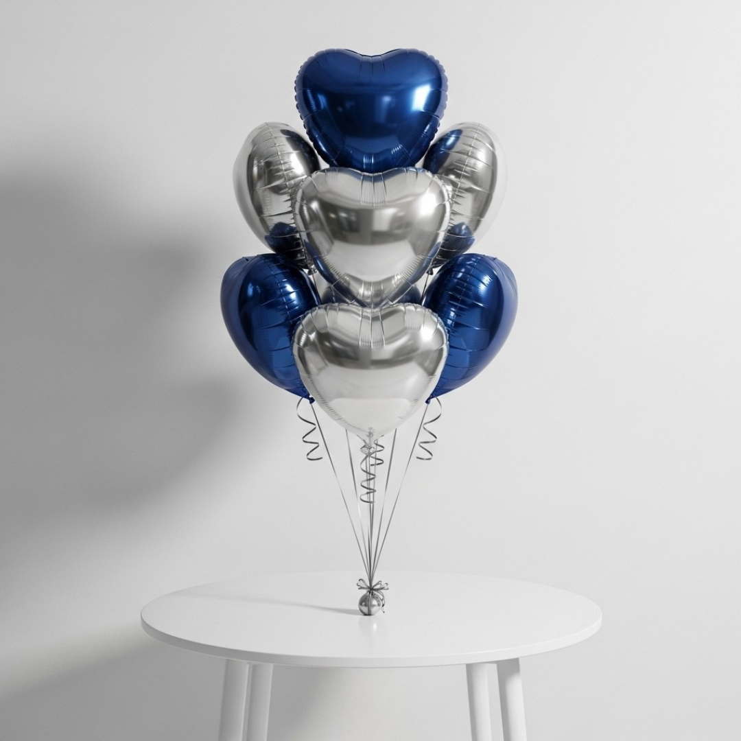 Royal Blue & Silver Heart Balloon Set