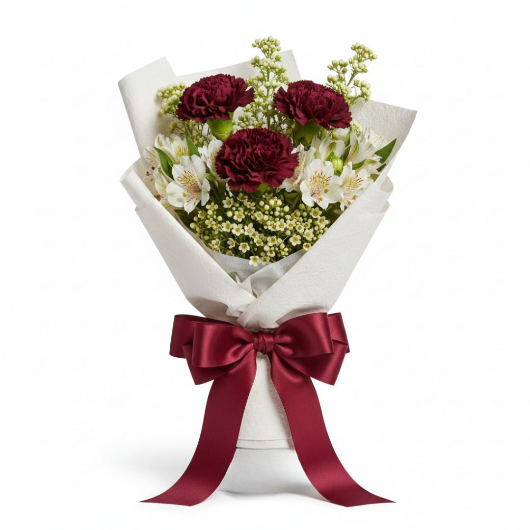 Rustic Charm – Maroon Carnation Bouquet